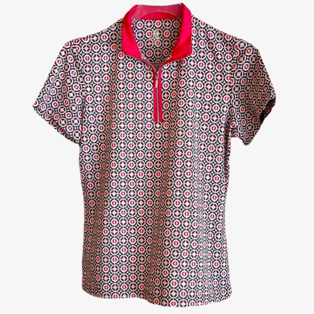 TAIL Red‎ and Black Geometric Printed Knit Polo Shirt Top Sz S